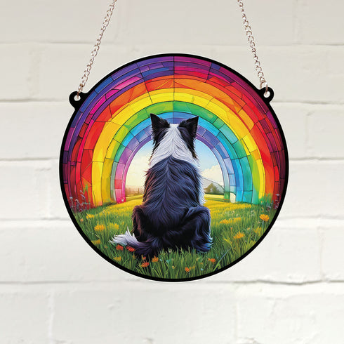Border Collie Rainbow Bridge Stained Glass Effect Suncatcher